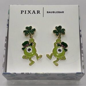 Disney Pixar Monsters Inc Mike Wazowski BaubleBar Shamrock Dangle Earrings NIB